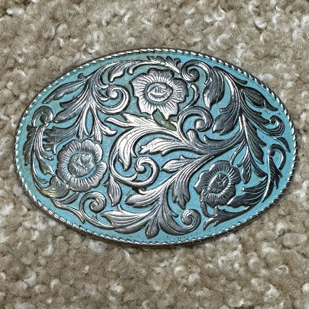Vintage Turquoise & Silver Belt Buckle